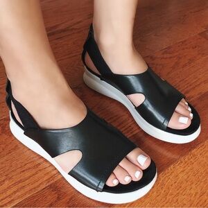 OTBT Size 6 Forever Whitney Slip On Cutout Slide Sandals Black Leather